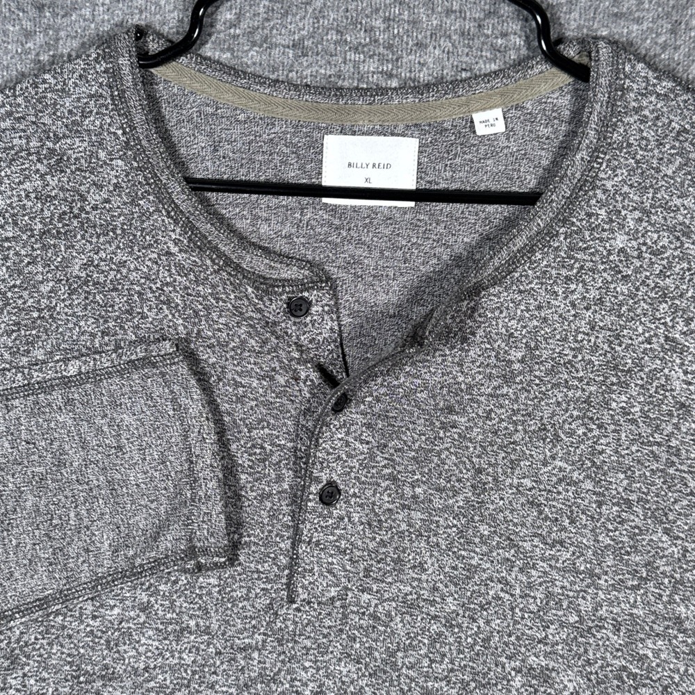 Billy Reid Henley Shirt Mens XL Gray Heather Long Sleeve Casual